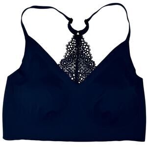 Maidenform Women’s Sports Bra Small Navy Blue Lace Back Bralette Stretch